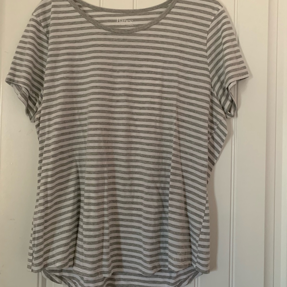 Hanes womens gray and white striped t-shirt